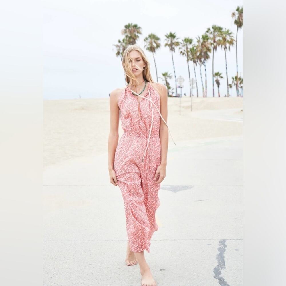 Overlover Lovelane Cotton All Over Floral Rope Tie Neck Jumpsuit Medium